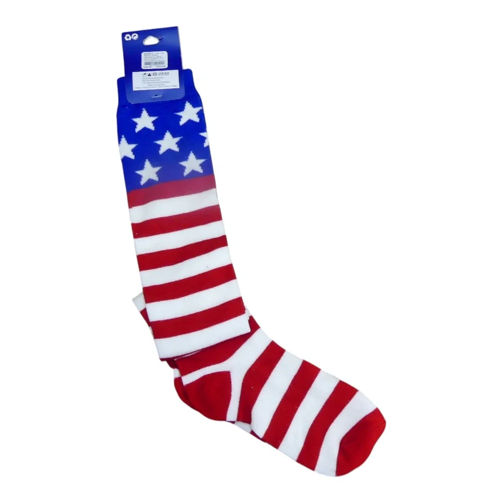 Claire's Knee High Socks Girls OS Red White Blue NEW Glow In The Dark USA Flag